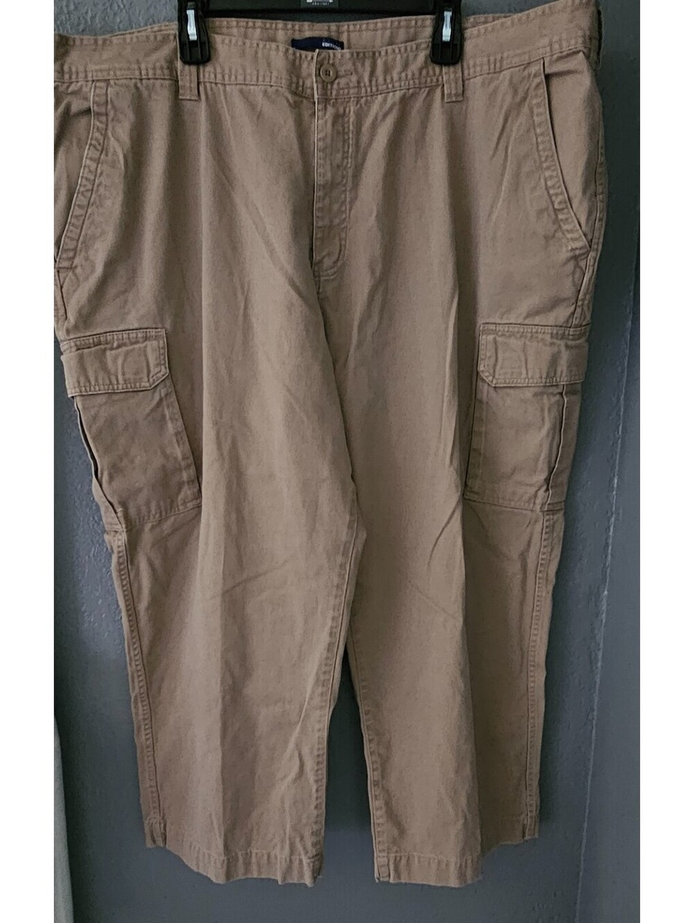 Mens Basic Editions Cargo Pants Beige Size 48W X 29L 100% Cotton Pockets Zip Fly